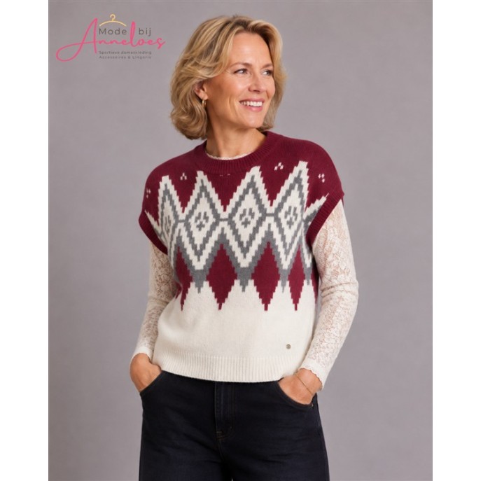 Micha spencer diamantmotief Wine-ecru-grijs Micha spencer diamantmotief Wine-ecru-grijs